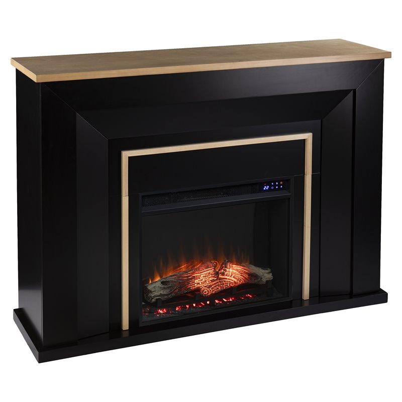 Pemberly Row Traditional Wood Electric Fireplace in Black Finish