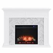 Pemberly Row Contemporary Wood-Marble Tiled Electric Fireplace in White