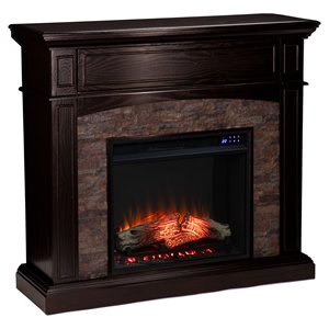 Pemberly Row Traditional Wood Convertible Electric Fireplace in Brown