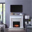 Pemberly Row Wood-Faux Stone Electric Media Fireplace in White