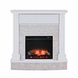 Pemberly Row Wood-Faux Stone Electric Media Fireplace in White