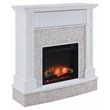 Pemberly Row Wood-Faux Stone Electric Media Fireplace in White