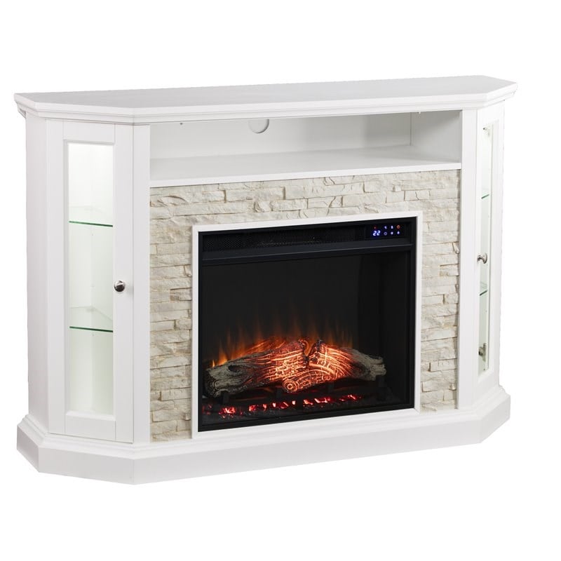 Pemberly Row Wood Corner Convertible Electric Fireplace in White