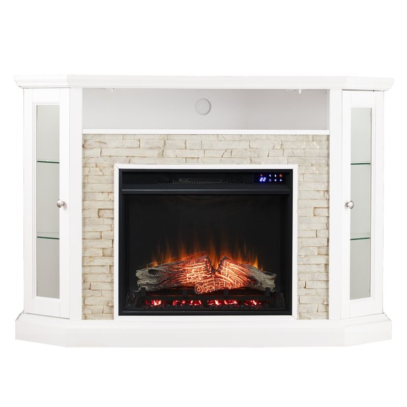 Pemberly Row Wood Corner Convertible Electric Fireplace in White