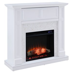 Pemberly Row Transitional Wood Electric Media Fireplace in White