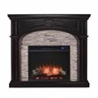 Pemberly Row Wood and Faux Stone Electric Fireplace in Brown