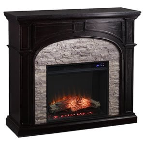 Pemberly Row Wood and Faux Stone Electric Fireplace in Brown