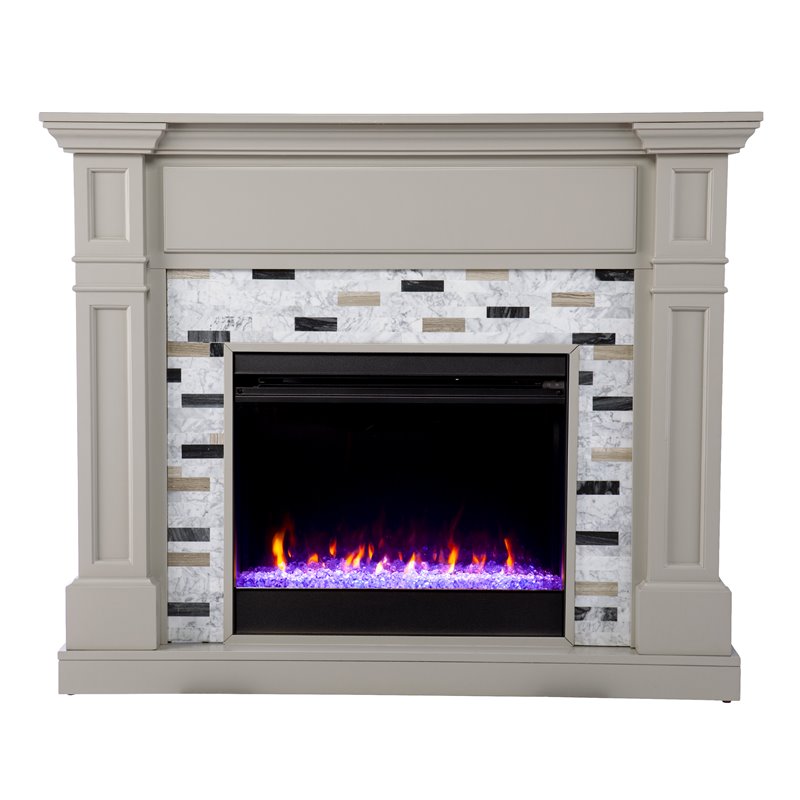 Pemberly Row Contemporary Wood Color Changing Electric Fireplace in Gray