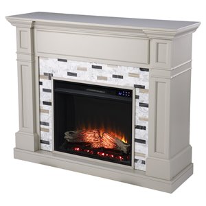 Pemberly Row Contemporary Wood-Marble Electric Fireplace in Gray