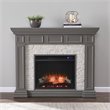 Pemberly Row Traditional Wood-Faux Stone Electric Fireplace in Gray