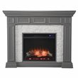 Pemberly Row Traditional Wood-Faux Stone Electric Fireplace in Gray