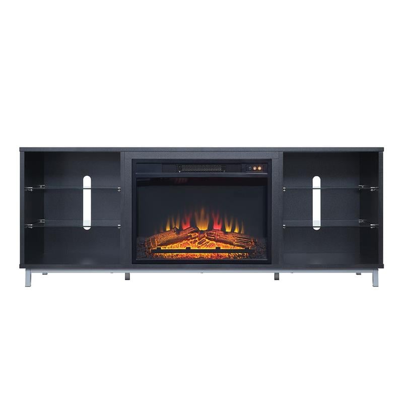 Pemberly Row Wood Fireplace with Media Wire Management in Black