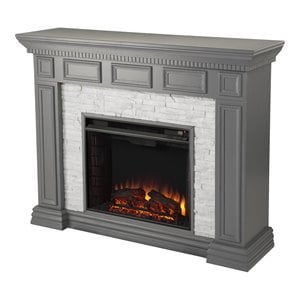 Pemberly Row Faux Stone Electric Fireplace in Gray Faux Stone