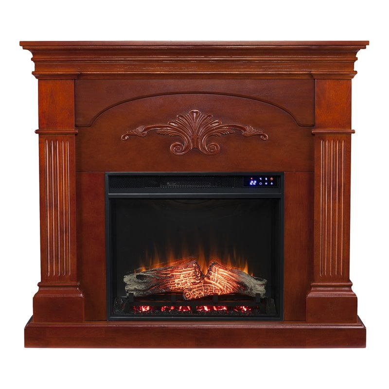 Pemberly Row Traditional Touch Screen Electric Fireplace in Mahogany