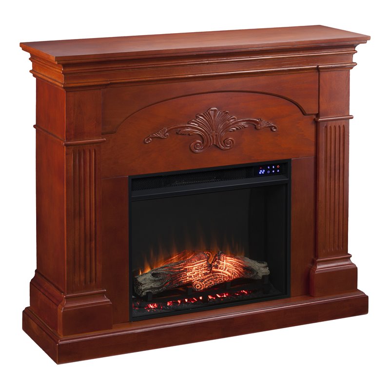 Pemberly Row Traditional Touch Screen Electric Fireplace in Mahogany