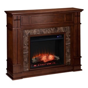 Pemberly Row Media Touch Screen Electric Fireplace in Whiskey Maple