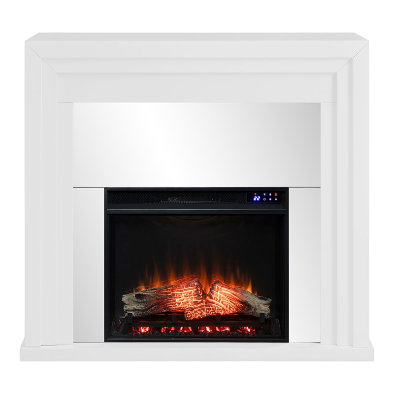 Pemberly Row Mirrored Touch Screen Electric Fireplace in White