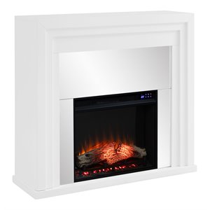 Pemberly Row Mirrored Touch Screen Electric Fireplace in White