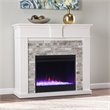 Pemberly Row Faux Stone/Wood Color Changing Fireplace in White/Gray