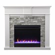 Pemberly Row Faux Stone/Wood Color Changing Fireplace in White/Gray