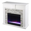 Pemberly Row Faux Stone/Wood Color Changing Fireplace in White/Gray