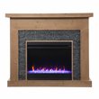 Pemberly Row Faux Stone/Wood Color Changing Fireplace in Natural/Gray