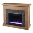 Pemberly Row Faux Stone/Wood Color Changing Fireplace in Natural/Gray