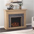 Pemberly Row Faux Stone/Engineered Wood Electric Fireplace in Natural