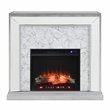 Pemberly Row Mirrored Touch Screen Wood Electric Fireplace in Silver