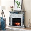 Pemberly Row Mirrored Touch Screen Wood Electric Fireplace in Silver