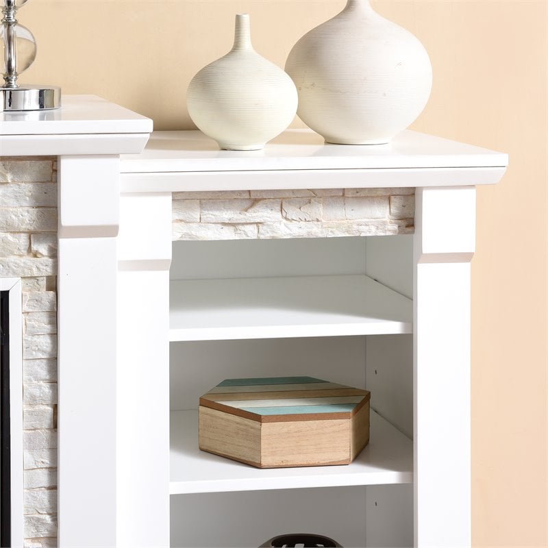 Pemberly Row Touch Screen Wood Bookcases Electric Fireplace in White