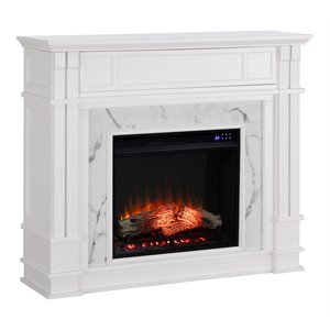 Pemberly Row Touch Screen Wood Electric Media Fireplace in White