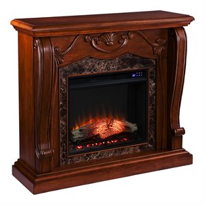 Pemberly Row Touch Screen Engineered Wood Electric Fireplace in Walnut