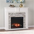 Pemberly Row Touch Screen Wood Electric Fireplace in White/Gray