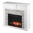 Pemberly Row Touch Screen Wood Electric Fireplace in White/Gray