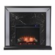 Pemberly Row Mirrored Touch Screen Wood Fireplace in Black/Silver