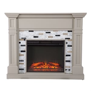 Pemberly Row Traditional Engineered Wood Electric Fireplace in Gray
