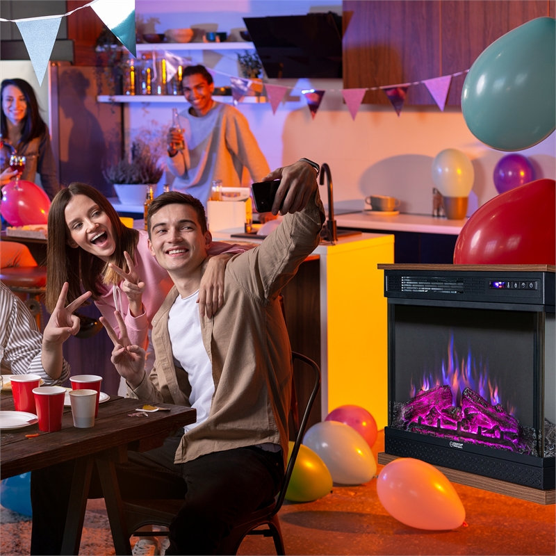 Pemberly Row Portable Electric 7-color LED Light/Fireplace in Walnut with Remote