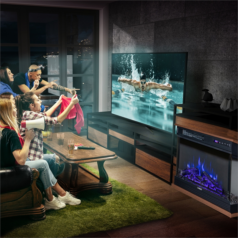 Pemberly Row Portable Electric 7-color LED Light/Fireplace in Walnut with Remote