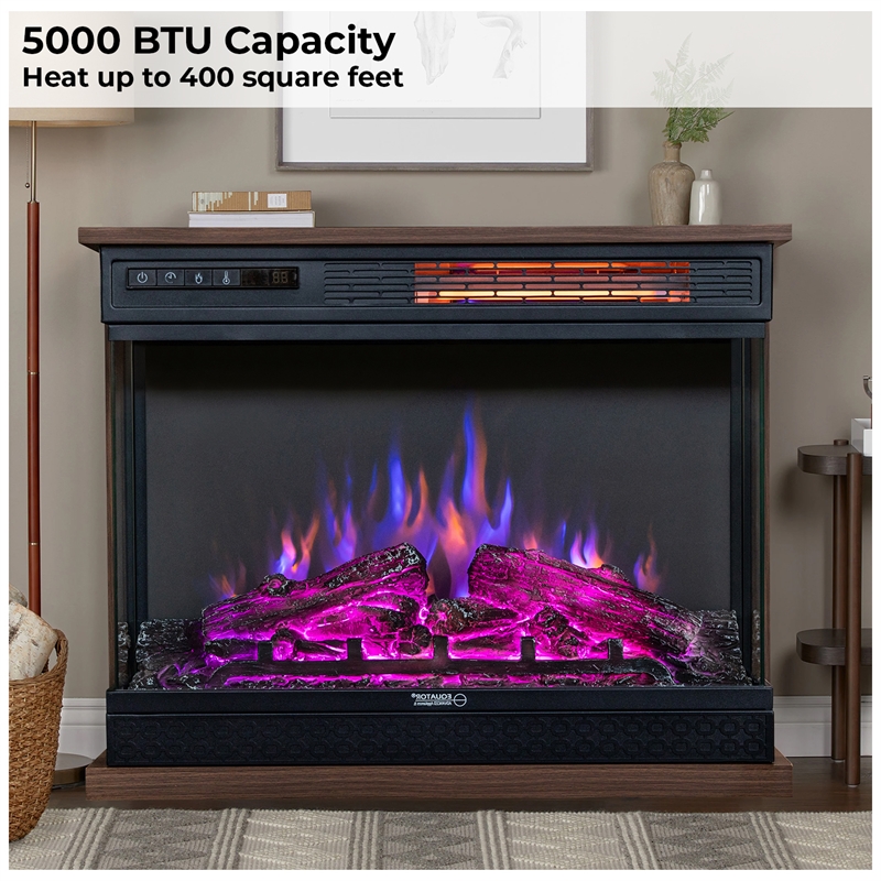 Pemberly Row Portable Electric 7-color LED Light/Fireplace in Walnut with Remote