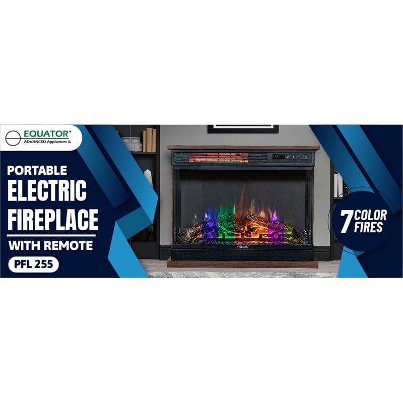 Pemberly Row Portable Electric 7-color LED Light/Fireplace in Walnut with Remote