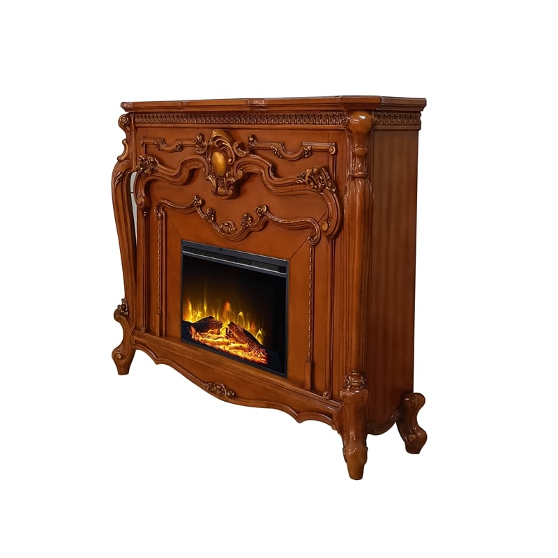 Pemberly Row Electric Wood Fireplace with Scrolled Legs in Honey Oak