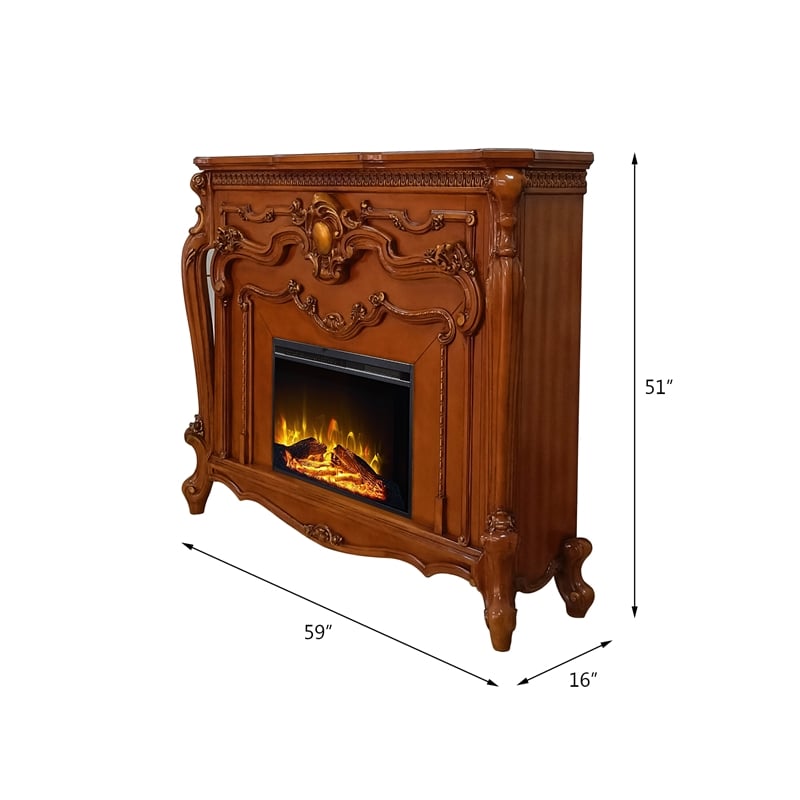 Pemberly Row Electric Wood Fireplace with Scrolled Legs in Honey Oak