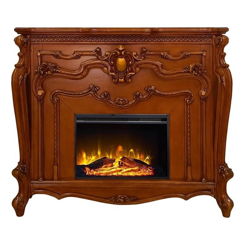 Pemberly Row Electric Wood Fireplace with Scrolled Legs in Honey Oak