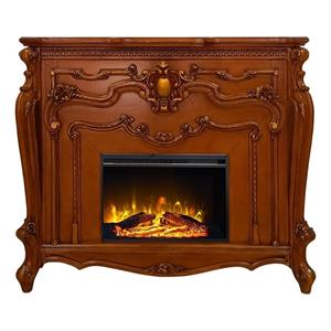 Pemberly Row Electric Wood Fireplace with Scrolled Legs in Honey Oak