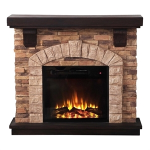 Pemberly Row 45&quot Freestanding Magnesium Oxide Electric Fireplace in Tan