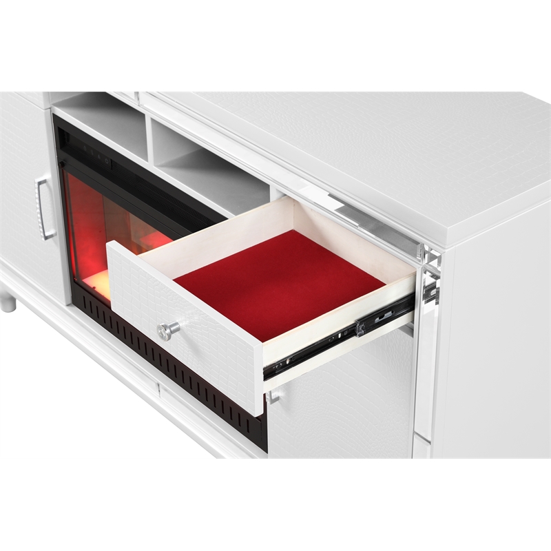 Pemberly Row Solid Wood TV Stand With Electric Fireplace in White