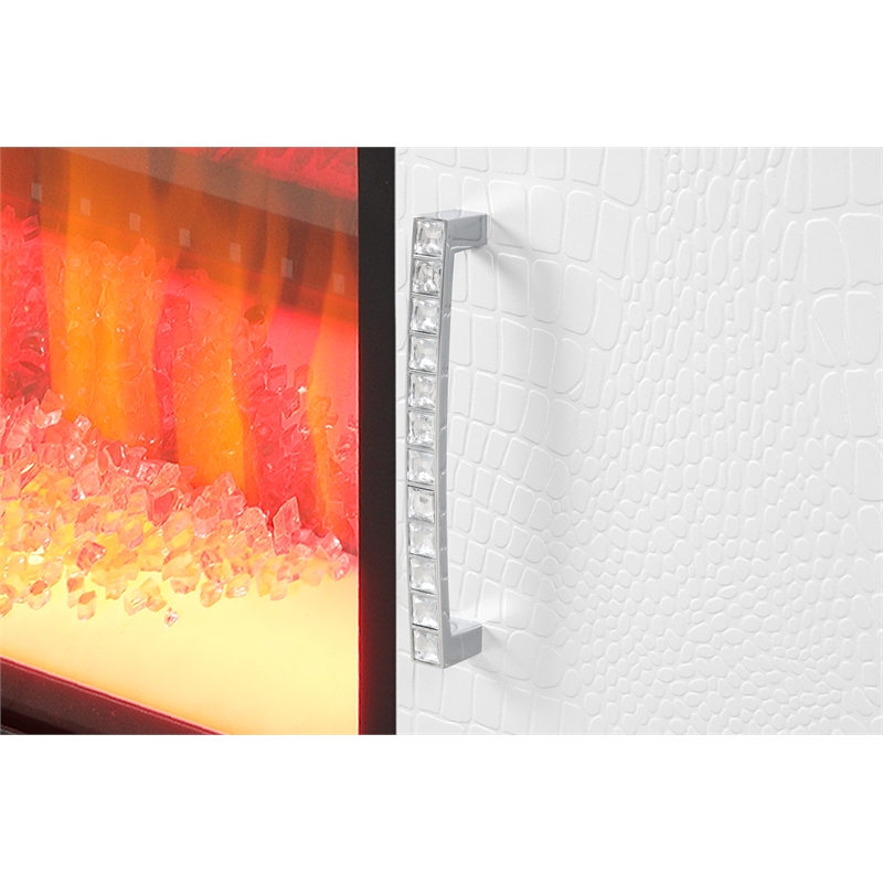 Pemberly Row Solid Wood TV Stand With Electric Fireplace in White