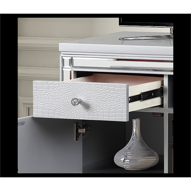 Pemberly Row Solid Wood TV Stand With Electric Fireplace in White