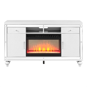 Pemberly Row Solid Wood TV Stand With Electric Fireplace in White
